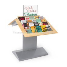 Custom-Designed Freestanding Metal Stand L-Shape Wood Top Commercial Display Table For Books Shop